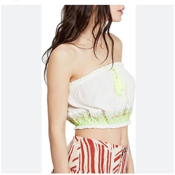 Free People No More Tiers Embroidered Beaded Boho Tube Top Sz XS New With Tags - Picture 10 of 13